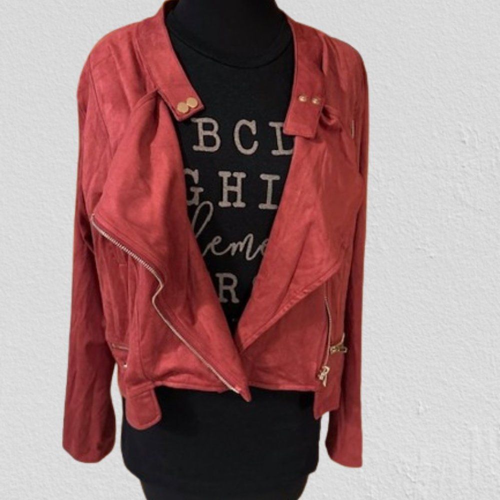 Lilian Burgundy Faux Suede drape front Moto Jacket 4328  2X  NWT Boutique
